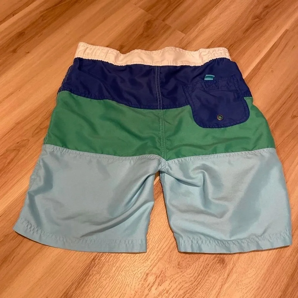 Boden Boys Swim Trunks‎ Colorblock Striped Board Shorts 11-12Y Blue Green